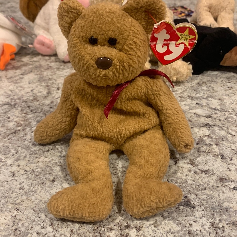 RARE VINTAGE RETIRED TY BEANIE BABY 'CURLY' THE BEAR with ERRORS